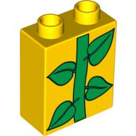 Duplo Brick 1 × 2 × 2 with Green Leaves / Plant Print Yellow
