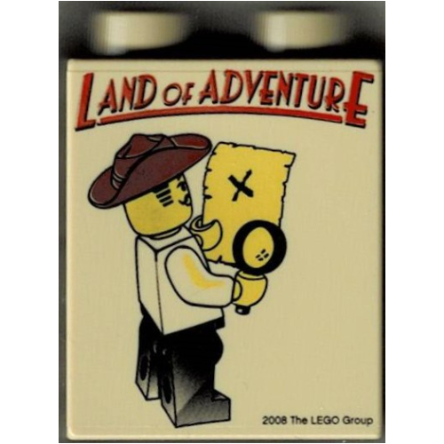 Duplo Brick 1 × 2 × 2 with Land of Adventure Print Beige