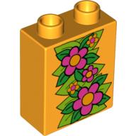 Duplo Brick 1 × 2 × 2 with Large Flowers and Leaves Print (Ivy) Leuchtendes Hellorange
