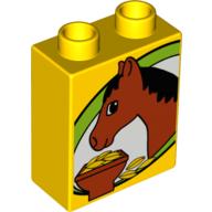Duplo Stein 1 × 2 × 2 mit Pferd Druck Gelb