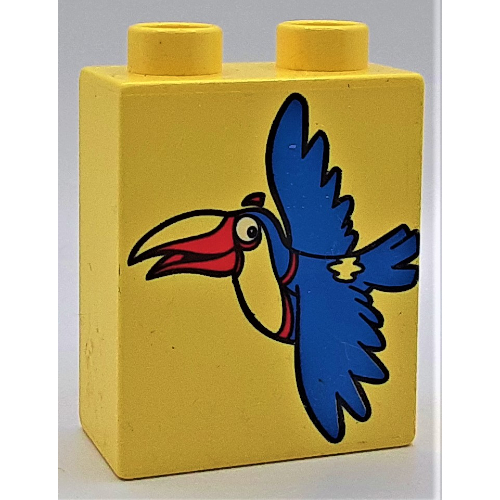 Duplo Brick 1 × 2 × 2 with Toucan Print Leuchtendes Hellgelb