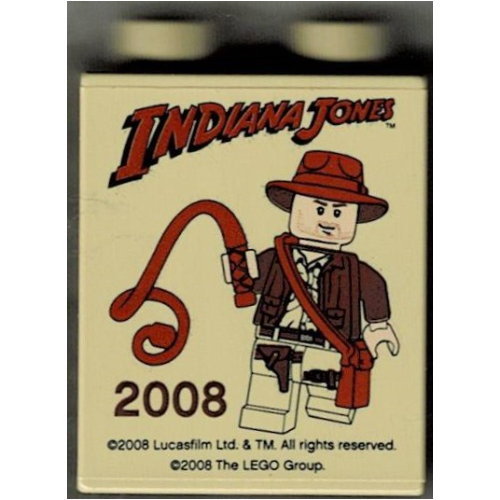 Duplo Brick 1 × 2 × 2 with Indiana Jones Legoland California Print Beige