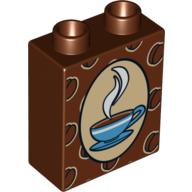 Duplo Brick 1 × 2 × 2 with Coffee Beans and Cup and Saucer Print Rotbraun