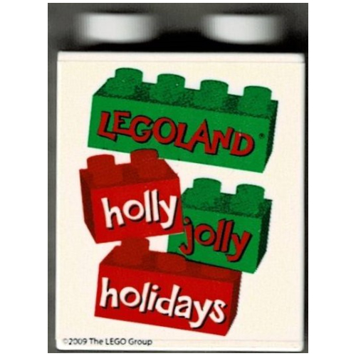 Duplo Brick 1 × 2 × 2 with LEGOLAND holly jolly holidays Print White