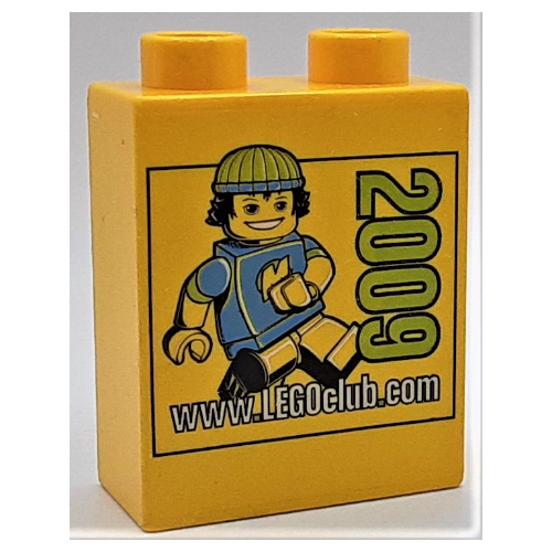 Duplo Brick 1 × 2 × 2 with www.LEGOclub.com 2009 Print Yellow