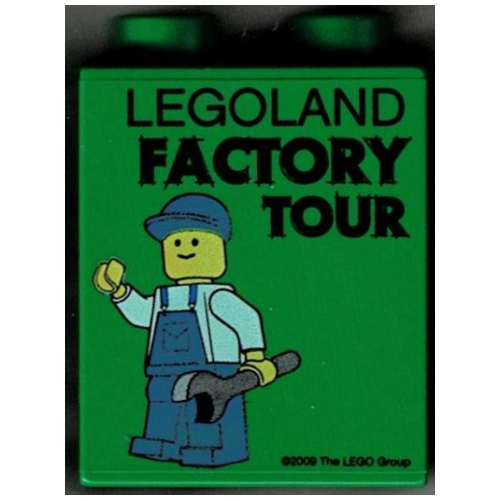 Duplo Brick 1 × 2 × 2 with Factory Tour with Minifig Holding Wrench in Left Hand Print Grün