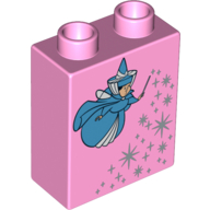 Duplo Brick 1 × 2 × 2 with Fairy Godmother with Wand and Fairy Dust Print Leuchtrosa