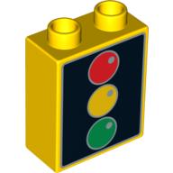 Duplo Brick 1 × 2 × 2 with Traffic Light Print Yellow