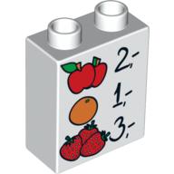 Duplo Stein 1 × 2 × 2 mit Äpfeln, Orangen und Erdbeeren Preisen (bedruckt)