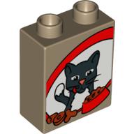 Duplo Brick 1 × 2 × 2 with Cat, Biscuits and Food Bowl Print Dunkelbeige