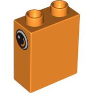 Duplo Brick 1 × 2 × 2 with Eye with White Spot and Curve Print on Both Sides Orange