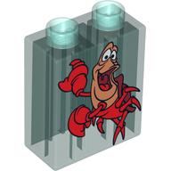 Duplo Brick 1 × 2 × 2 with Crab Sebastian Print Transparent-Hellblau