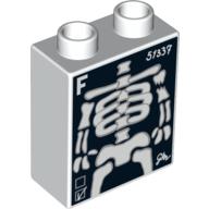 Duplo Brick 1 × 2 × 2 with X-Ray Skeleton, 'F' and '51337' Print Weiß