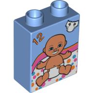 Duplo Brick 1 × 2 × 2 with Baby in Diaper and '12' Print Mittelblau