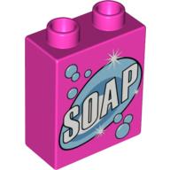 Duplo Brick 1 × 2 × 2 with 'SOAP' Print (Box of Detergent) Dark Pink