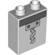 Duplo Brick 1 × 2 × 2 with Drill Print Very Light Bluish Gray