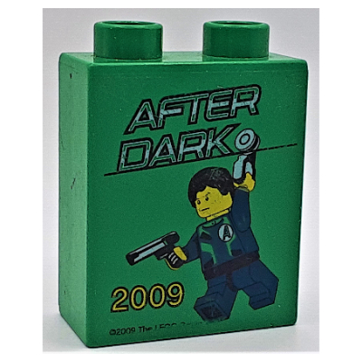Duplo Brick 1 × 2 × 2 with Agents 'After Dark 2009 Legoland Windsor' Print Grün