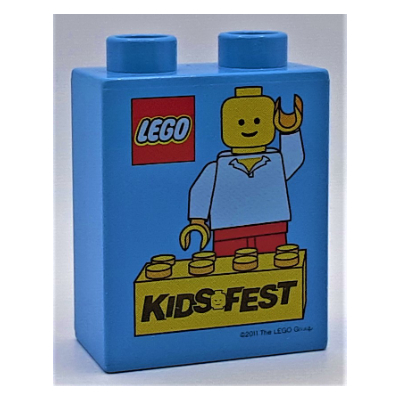 Duplo Brick 1 × 2 × 2 with 'Kids Fest 2011' print Medium Blue