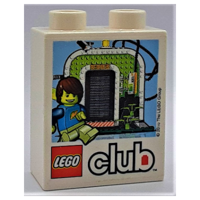 Duplo Brick 1 × 2 × 2 with 'LEGO Club 2010' and Max with Gateway Print (LEGO Universe Promotion) Weiß