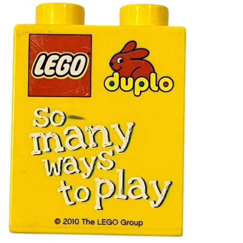Duplo Brick 1 × 2 × 2 with 'So many ways to play' Print Yellow