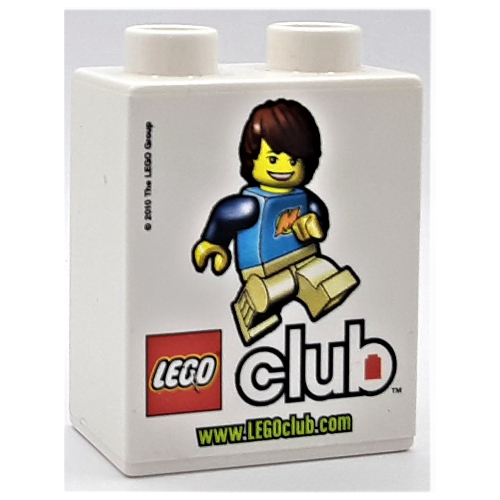 Duplo Brick 1 × 2 × 2 with LEGO Club Logo and 'www.LEGOclub.com' Print (2010) Weiß
