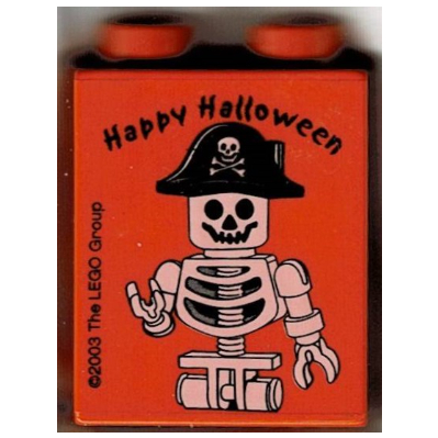 Duplo Brick 1 × 2 × 2 Happy Halloween Skeleton Pirate, Brick or Treat Ghost, 2003 Orange