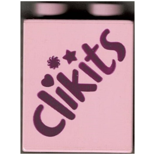 Duplo Stein 1 × 2 × 2 mit Clikits Logo Druck Rosa