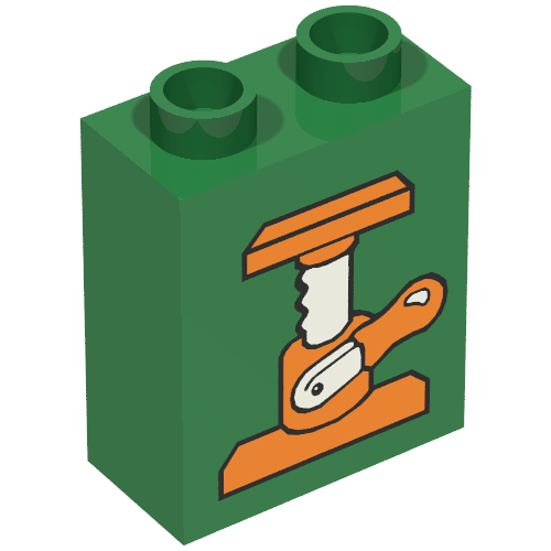 Duplo Brick 1 × 2 × 2 with Car Jack Print Green