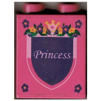 Duplo Brick 1 × 2 × 2 with 'Princess' / 'LEGOLAND California 2009' Print Dark Pink