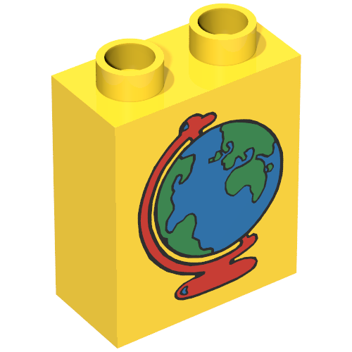 Duplo Brick 1 × 2 × 2 with Globe Print Yellow