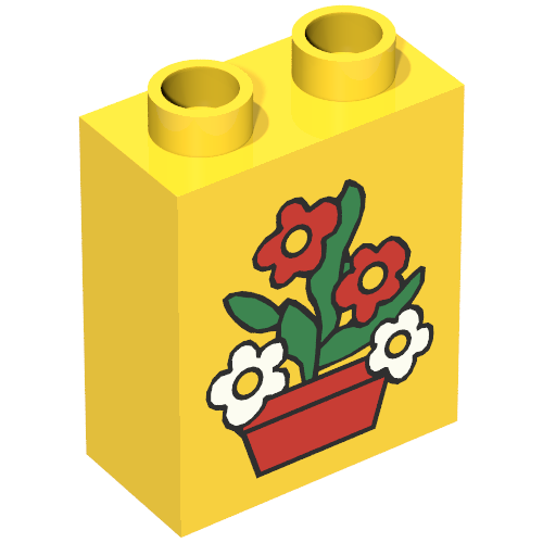Duplo Brick 1 × 2 × 2 with Flower Pot Print Yellow