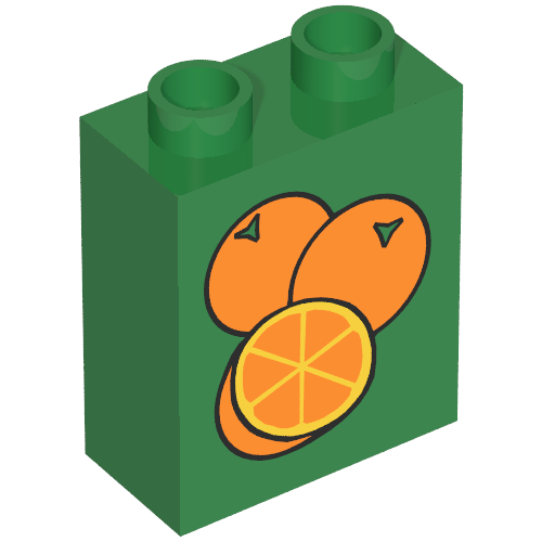Duplo Brick 1 × 2 × 2 with 3 Oranges Print Grün
