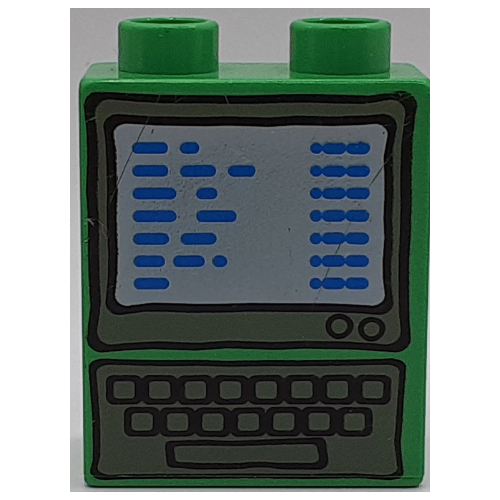 Duplo Brick 1 × 2 × 2 with Computer Screen and Keyboard Print Bright Green