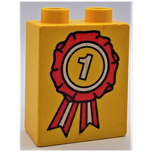 Duplo Brick 1 × 2 × 2 with Winner Ribbon Print Gelb