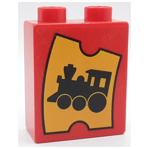 Duplo Brick 1 × 2 × 2 with Train Ticket Print Rot