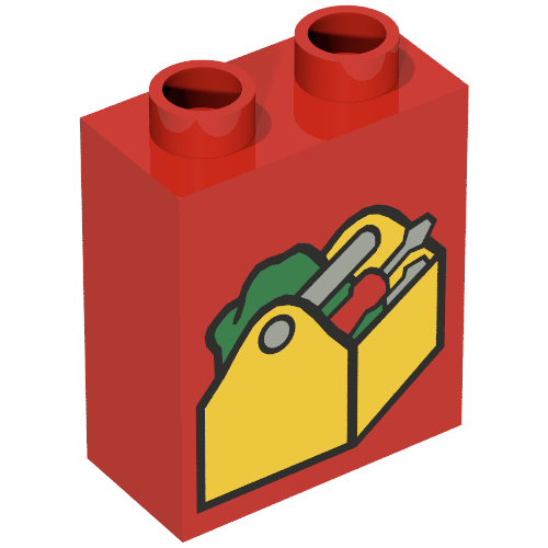 Duplo Brick 1 × 2 × 2 with Tool Box Print Red