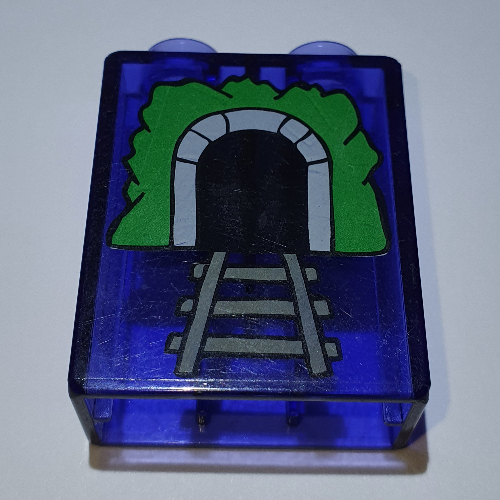 Duplo Brick 1 × 2 × 2 with Tunnel Print Trans-Purple