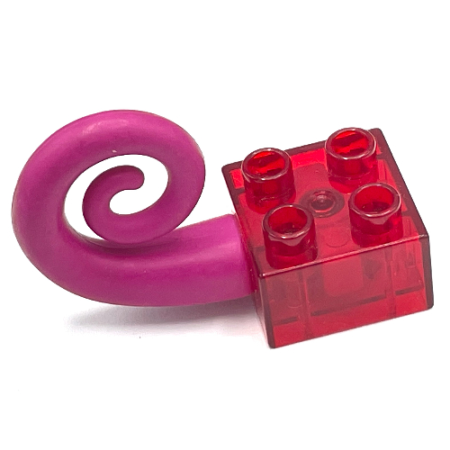 Duplo Brick 2 × 2 with Magenta Curled Rubber Tail Transparent-Rot