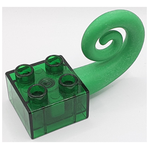 Duplo Brick 2 × 2 with Green Curled Rubber Tail Trans-Green