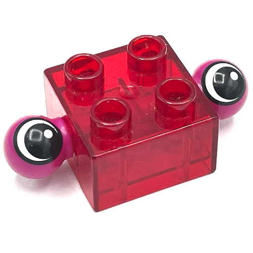 Duplo Brick 2 × 2 with 2 Dark Pink Protruding Eyes Transparent-Rot