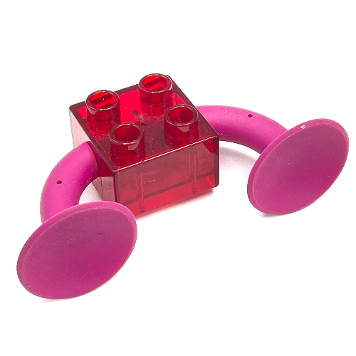 Duplo Brick 2 × 2 with 2 Magenta Suction Cups Transparent-Rot