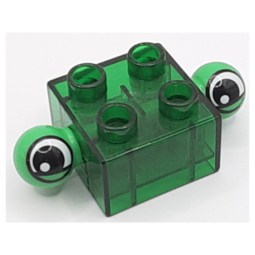 Duplo Brick 2 × 2 with 2 Green Protruding Eyes Trans-Green