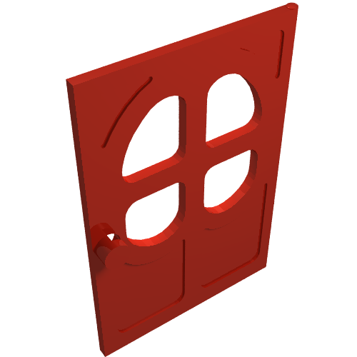 Fabuland, Door 1 × 6 × 7 with Round pane in 4 sections Rot