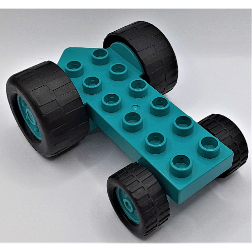 Duplo Backhoe Base with Black Tires Dark Turquoise