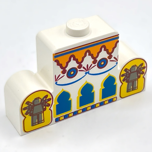 Brick Curved 1 × 4 × 2 Center Stud Top with Orient Arches, Minifigs Print Weiß