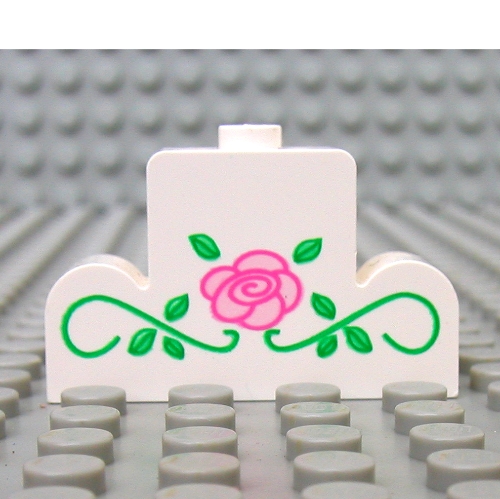 Brick Curved 1 × 4 × 2 Center Stud Top with Rose and Vines Print White