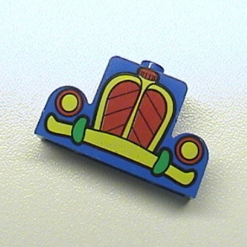 Brick Curved 1 × 4 × 2 Centre Stud Top with Yellow and Red Mickey Mouse Car Grill Print Blau
