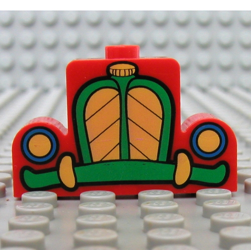 Brick Curved 1 × 4 × 2 Centre Stud Top with Yellow and Green Mickey Mouse Car Grill Print Red