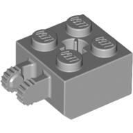 Hinge Brick 2 × 2 Locking with 2 Fingers Vertical and Axle Hole, 9 Teeth Light Bluish Gray