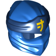 Wrap with Long Back Knot, Dark Blue Band Pattern with Yellow Asian Symbol print Blau